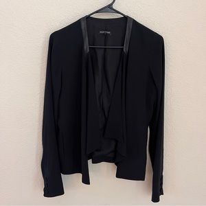 Eileen Fisher Silk Leather Black Draped Waterfall Front Blazer Womens XS
